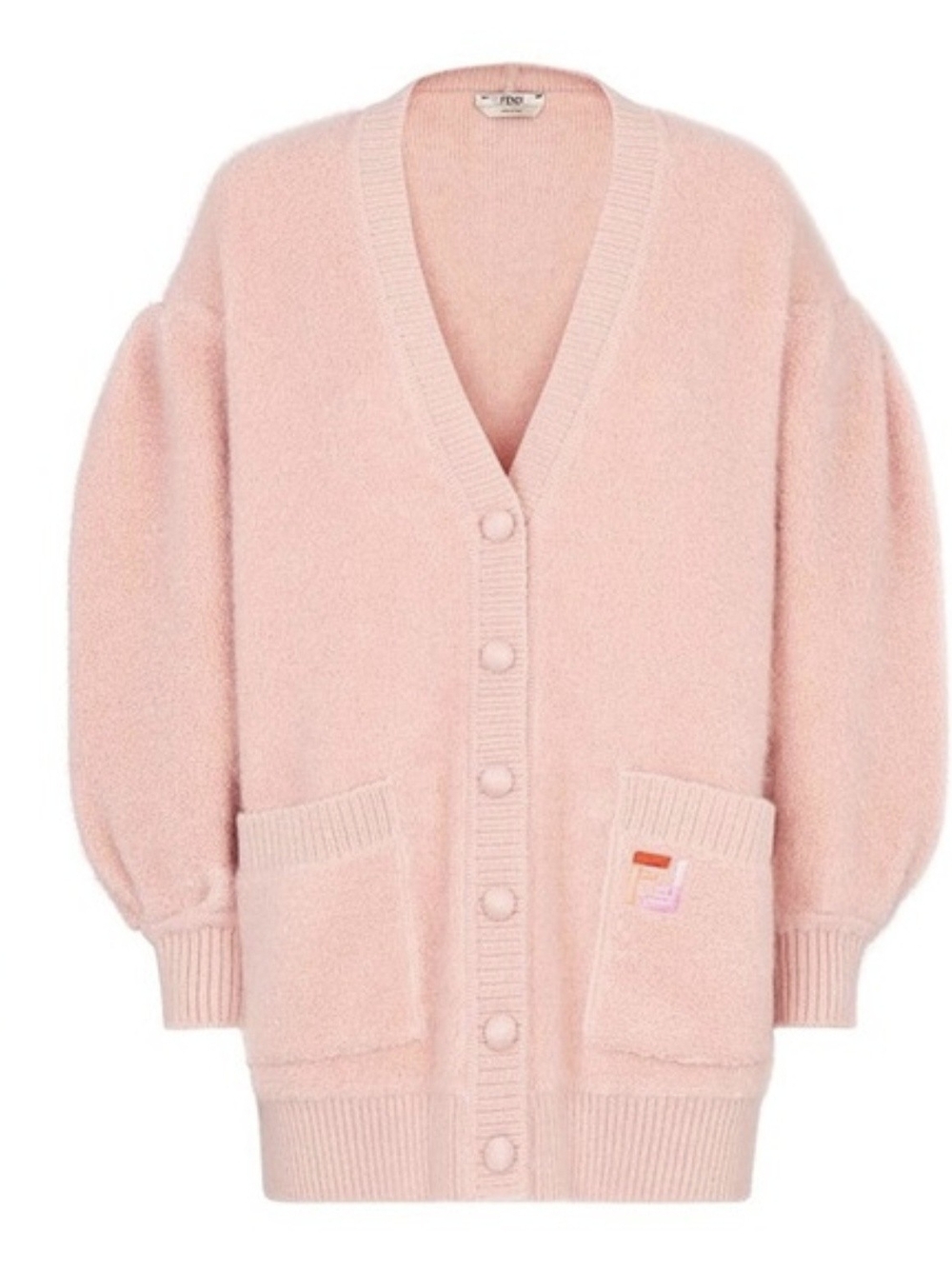 Fendi Pink Bouclé Button-Front Cardigan Sweater